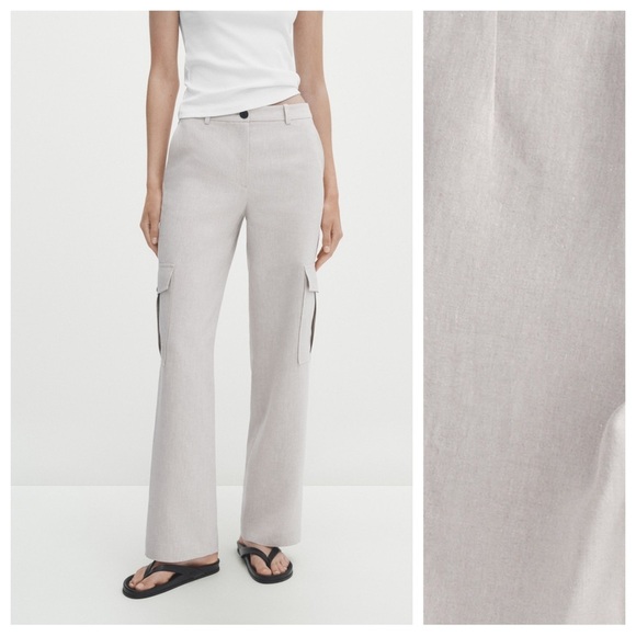 NWT. Massimo Dutti Linen Blend Straight Fit Cargo Pants. Size 10. - Picture 1 of 12